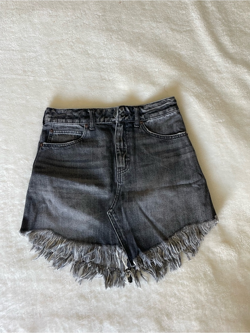 We The Free Black Washed Denim Skirt with Frayed Hem